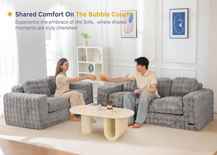 MAXYOYO Loveseat Sofa Couch, Upholstered Bean Bag Chair Cloud Seat | Boneless Couch with Cushion & Pillows, Sofa in A Box, No Assembly Required, Ash Grey, 2-Seat thumbnail 8