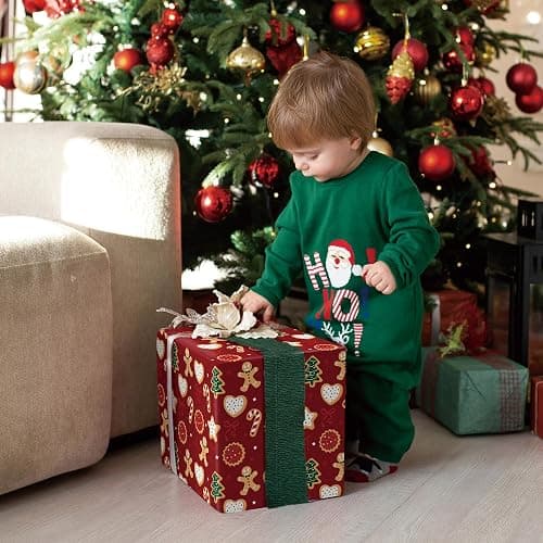 WRAPLULU Red Christmas Wrapping Paper - 4 Jumbo Sheets, 28 * 40 Inches - Cookie Xmas Gift Wrapping Paper, Perfect for Kids Adults Christmas' Gift and Winter thumbnail 2