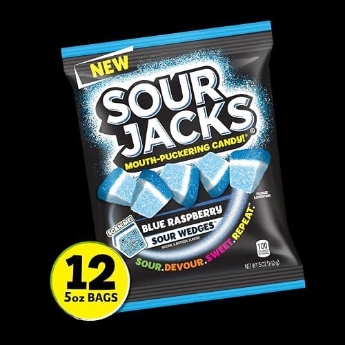 SOUR JACKS, Sour Gummy Wedges, Blue Raspberry Flavored Candy, 5oz Bag (12 Pack) thumbnail 3