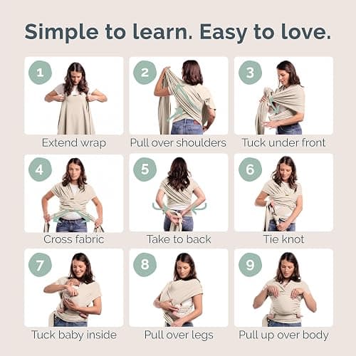 Boba Baby Wrap Carrier – Original Baby Sling Carrier for Newborns (7–35 lbs), Soft, Secure, Hands-Free & Ergonomic, Ideal for Comfortable Bonding, New Parents (Beige) thumbnail 6