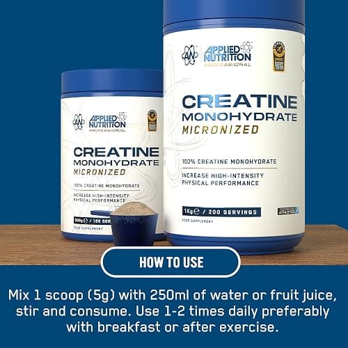 Applied Nutrition Creatine Monohydrate Powder 1Kg – 100% Micronized Creatine – 5g per Serving – Unflavoured – Supports High-Intensity Performance – 200 Servings thumbnail 3