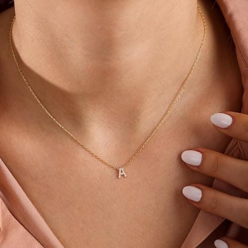 KICKGY Initial Necklaces for Women, Dainty Gold Letter Necklace 14k Gold Plated Personalized CZ Initial Necklace Monogram Name Choker Necklace for Women Trendy Gold Jewelry for Women Gifts thumbnail 2