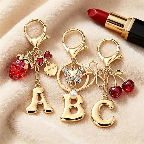 OUMILAN Bubble Initial Keychain Bag Charms for Women | A-Z Letter Keychain with Cherry,Strawberry&Butterfly Charms,Perfect for Handbags,Purses and Backpacks thumbnail 5
