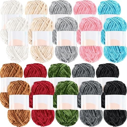 Woanger 20 Skeins Soft Chenille Yarn Velvet Blanket Yarn for Crocheting Hand Knitting Weaving DIY Craft, 10 Colors, 93 Yards Each (Classic Color) - Image 1