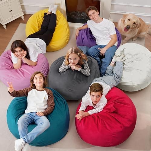 Homguava Bean Bag Chair: Bean Bags with Memory Foam Filled,Comfy Beanbag Chairs Round Bean Bag Sofa with Dutch Velvet Cover-2FT-28 x28 x22,Light Pink thumbnail 6
