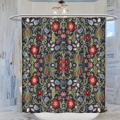Focusbrite Boho Watercolor Floral Shower Curtain William Morris Design Heavy Duty Fabric Shower Curtain Set Bathroom Polyester Waterproof Shower Curtain 72x72 Inches(183x183cm), Style thumbnail 2