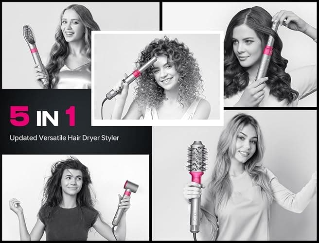 LC-dolida 5 in 1 Professional Hot Air Styler,Styling Without Heat Damage,Powerful Hair Dryer & Straightener Set, Fast Drying Curling Volumizing Straightening, 110 Volts, 1200 Watts（Silver） thumbnail 2