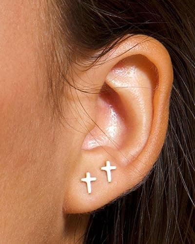 MUMREUES Gold Earrings for Women 14K Gold Plated Cross Stud Earring Dainty Minimalist Simple Small Earrings Jewelry Gift for Her thumbnail 4