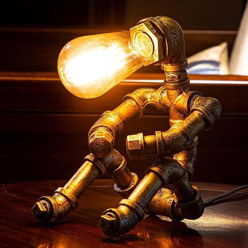 Steampunk Table Lamp, Vintage Industrial Metal Robot Table lamp, Water Pipe Table Lamp, Robot Style Desktop Light for Bedside Desk Bar Cafe Desktop Room Decoration (Not Included Bulb) thumbnail 5