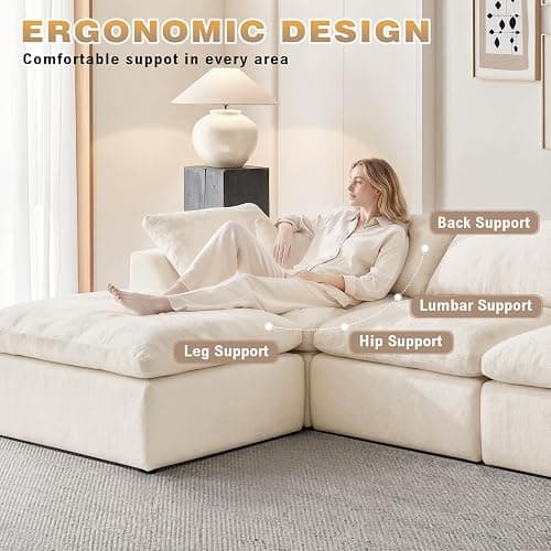 110" Boneless Cloud Couch Sectional for Living Room, Oversized Modular L Shaped Sofa with Ottoman, Deep Seat Chenille Sectional Couch for Cloud-Like Comfort (Beige) thumbnail 4