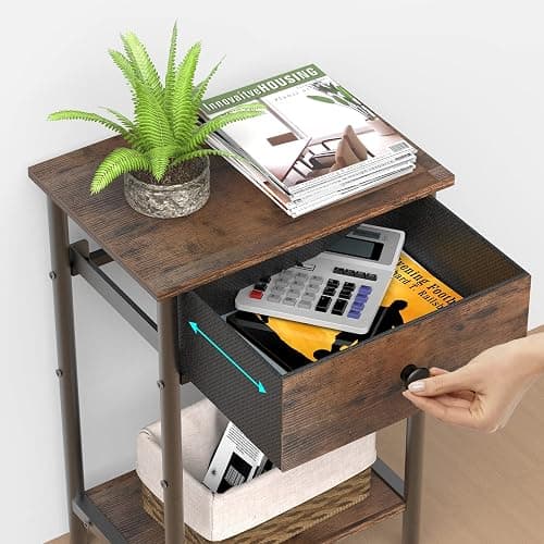 Pabroni Night Stand Bedside Tables with Drawer Rustic End Table for Small Spaces 2 Tiers Side Table Nightstands for Bedroom, Living Room, Study, Office - Rustic Brown - 15.4" x 11" thumbnail 4