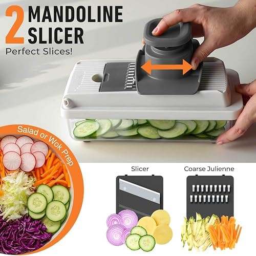 Mueller Vegetable Chopper Mandoline Slicer, Food Veggie Chopper, Cheese Grater, Onion Vegetable Cutter with Container, Dicer, Kitchen Gadgets & Essentials, White Sand/Grey thumbnail 4