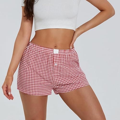 NUFIWI Women Y2k Pajamas Shorts Gingham Cute Pj Short Pants Plaid Lounge Shorts Sleep Bottoms Elastic Boxers Streetwear thumbnail 3