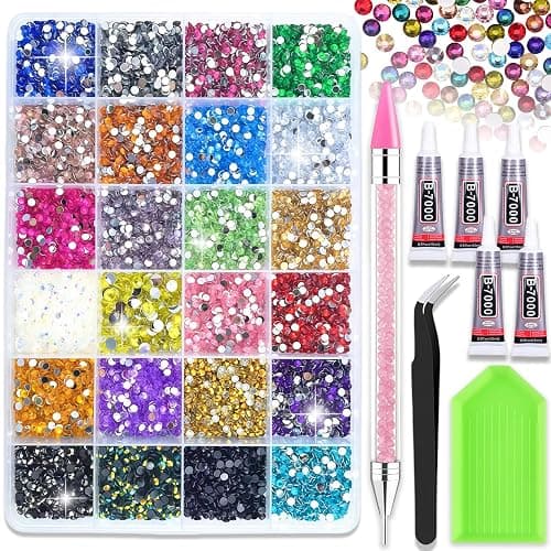 8400 PCS Bedazzling Kit, 24 Colors 5mm SS20 Flat Back Rhinestones for Bedazzling, Rhinestone Kit with 5Pcs Jewelry Paste Solution, Pick Up Pen & Tweezers for DIY Crafts, Shoes and Clothes - Image 1