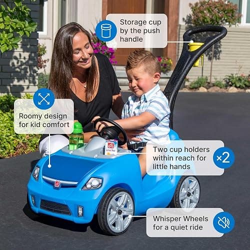 Step2 Whisper Ride II Kids Push Car, Ride-On Car with Seat Belt and Horn, Toddlers and Preschoolers Ages 18 Months–4 Years, Max Weight 50 lbs., Quick Fold Handle, Stroller Alternative, Blue thumbnail 4