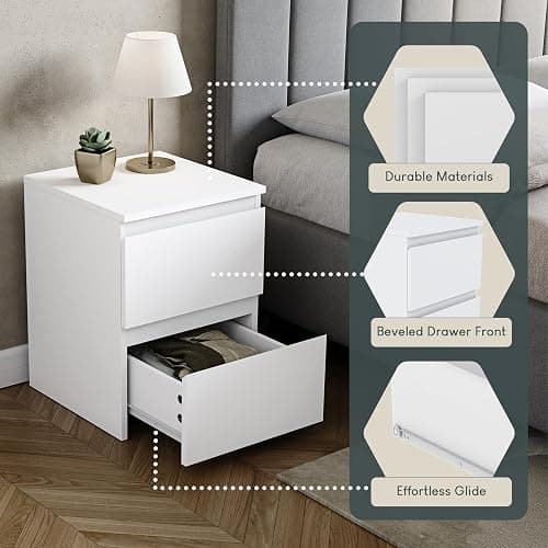 Vida Designs Denver Large 2 Drawer Bedside Chest | White | Space-Saving Storage | 52H x 39.5W x 39.5D cm | Large Side Table | Minimal | Smooth Metal Runner | Modern Bedroom Nightstand Unit thumbnail 5