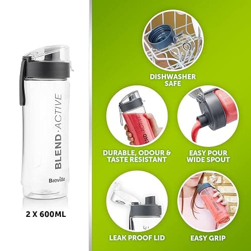 Breville Blend Active Personal Blender & Smoothie Maker | 350W | 2 Portable Blend Active Bottles (600ml) | Leak Proof Lids | White & Green [VBL246] thumbnail 7