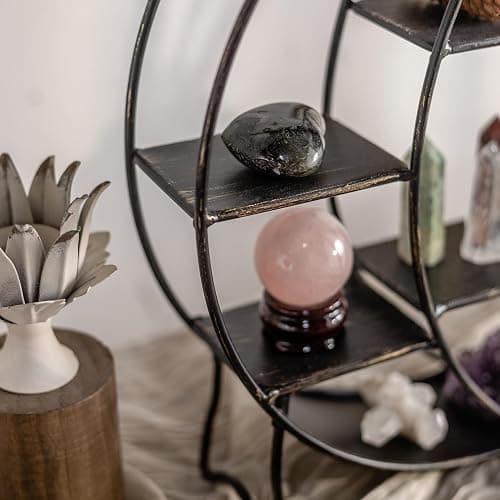 Apresolar Moon Shelf for Crystals - Circle Shelf Wall Decor for Wall and Countertop - Crystal Shelf Display for Stones, Essential Oil, Pendulum - Boho Hanging Moon Shelves (Retro Black) thumbnail 5