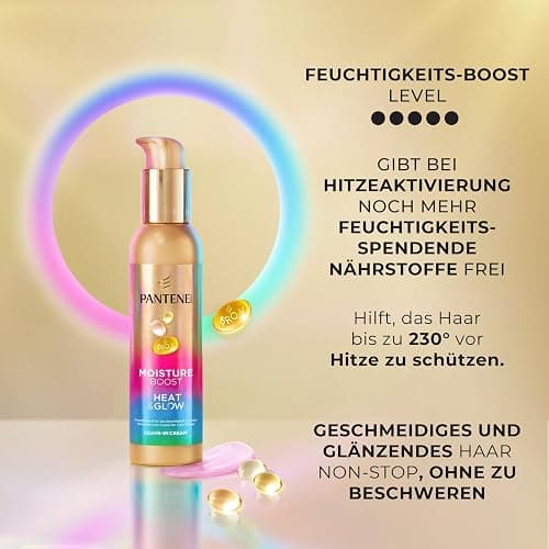 Pantene Pro-V Moisture Boost Heat & Glow Leave-In-Creme 135ml. Schützt vor Luftfeuchtigkeit, Frizz und Hitze. Mit Hitzeaktivierter Pro-V Formel. Anhaltende Weichheit und Glanz Ohne zu Beschweren thumbnail 4