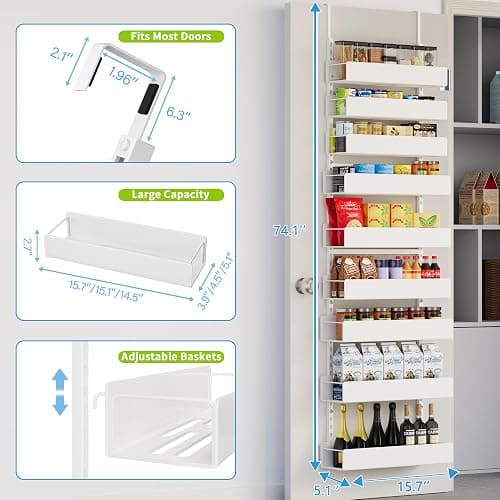 NQW Over The Door Pantry Organizer, 9-Tier Pantry Organization and Storage, Hanging Door Spice Rack Shelves, Home & Kitchen Organization, Laundry & Bathroom Essentials, White thumbnail 2