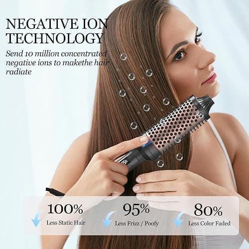 K&K Thermal Brush Heated Round Brush - Blowout Look Volumizer with 1.7 inch Heated Round for Hair Styler Tool Hair Straightener and Curler 2 in 1 Dual Voltage Temperture Contronal (Black, 1.77 Inch) thumbnail 2