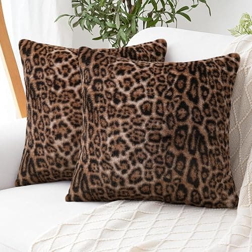 cygnus Faux Fur Cheetah Print Pillow Covers 18X18 inch Set of 2 Leopard Couch Pillowcase Fluffy Fuzzy Decorative Square Throw Pillows for Couch Sofa Living Room Bedroom Decor - Image 1