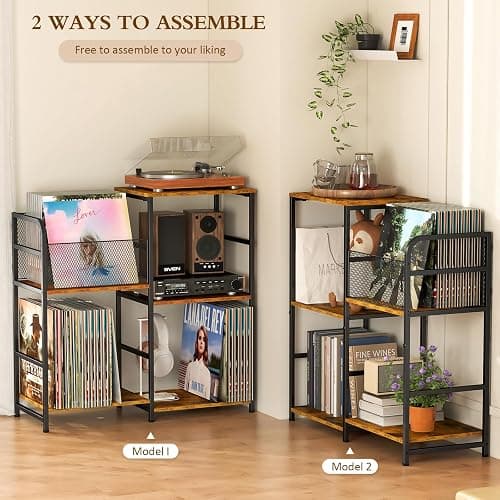 ThreeHio Record Player Stand, Turntable Stand with Vinyl Storage Holds up to 300+ Albums, Storage Cabinet for Vinyl Records, Record Player Table for Living Room thumbnail 3