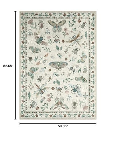 Lahome Insect Print Washable Area Rugs 5x7, Soft Rugs for Living Room Ultra-Thin Non-Shedding Modern Bedroom Rug, Stain Resistant Throw Rug Large Carpet for Dining Room Kids Nursery(5'x7',Beige) thumbnail 2