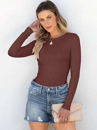 ANRABESS Women Long Sleeve Shirts Rib Knit Slim Fit Tops Basic Tee 2025 Fall Outfits Casual T-Shirt Underscrubs Layer Clothes thumbnail 3