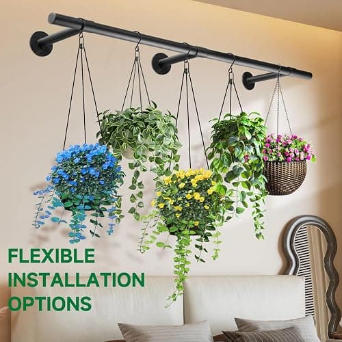 Hanging Planters Rod – Plant Hanger Indoor for Window Ceiling, Hanging Plant Shelf for Wall Planter House Plants, Plant Shelves Metal Holder Bar 63In (Pots, plants, chains not included) thumbnail 7