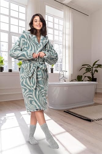 Mad Dog Fleece Sherpa Robes for Women Soft and Comfy Hooded Bathrobe - Fluffy Long Women's Rob thumbnail 4