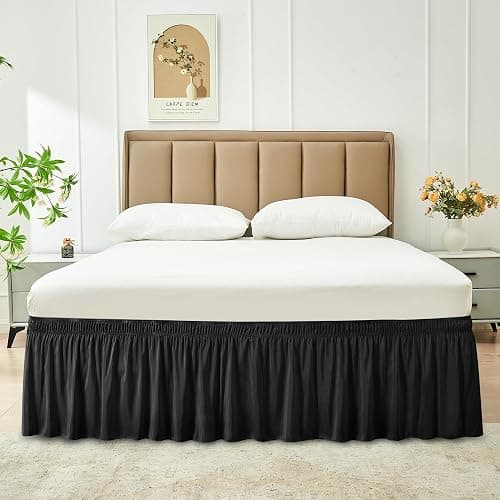 Biscaynebay Wrap Around Bed Skirts for Queen Beds 15" Drop, Black Adjustable Elastic Dust Ruffles Easy Fit Wrinkle & Fade Resistant Silky Luxurious Fabric Machine Washable thumbnail 9