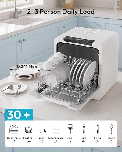 EUHOMY Countertop Dishwasher Portable, 8 Programs with 5L Tank, Black, 40dB | 360° Dual Spray Arms, 29-min Quick Wash, 8-Program with Child Lock and Delay Mode, 167°F, 73h Ventilation, 40dB, Time-Saving thumbnail 5