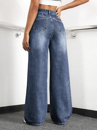 Mars power Straight Leg Jeans for Women,High Waisted Wide Leg Loose Stretchy Boyfriend Denim Pants Baggy Jeans for Women thumbnail 2
