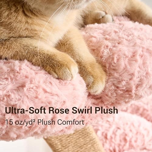 Kicari Aesthetic Flower Cat Tree Tower with Scratching Post for Indoor Cats, 37" H Modern Cat Tree with Wood Sculpted Branch, Flower Cat Beds, Mushroom Scratcher & Interactive Squeaky Toy, Pink thumbnail 7