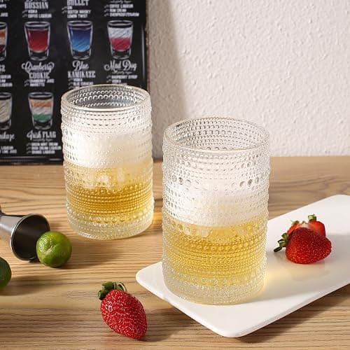 Consou Large Glasses Set of 6, 15 oz Hobnail Glassware Thick Glass Heavy Base thumbnail 5