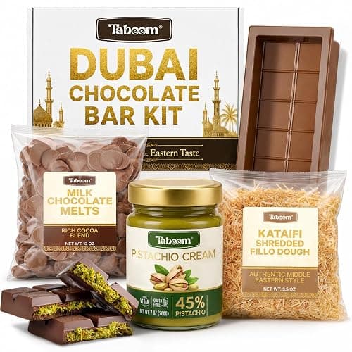 Dubai Chocolate Bar Kit - DIY Pistachio Chocolate Making Set with Kataifi, Pistachio Cream, Milk Chocolate Melts & Mold - Viral Middle Eastern Dessert Kit Gift Box (Makes 2 Bars) - Image 1