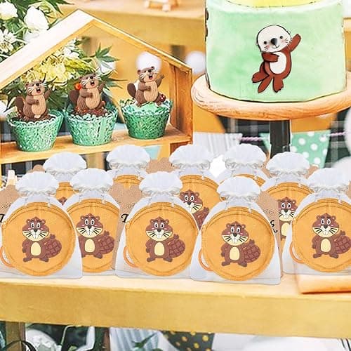 Elecrainbow 36 Pack Beaver Change Purses Set Include 12 Wallets with Keyring, 12 Thank You Tags and 12 Organza Bags for Safari, Jungle,Wild Birthday, Castor Decoration,Khaki thumbnail 6
