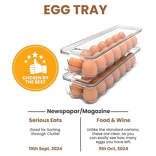 Utopia Home Egg Container With Lid and Handle for Refrigerator Organization- Pack of 2 - Clear Stackable Egg Holder for Kitchen or Pantry Organizers and Storage thumbnail 8