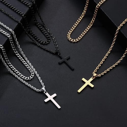Yooblue Cross Necklace for Men, Gold Black Silver Mens Cross Necklaces Stainless Steel Cross Pendant Necklace Simple Jewelry Gifts Cross Chain Necklace for Men thumbnail 9