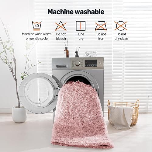 Amazon Basics Fluffy Washable Round Area Rug, Circle Shaggy Carpet for Living Room, Bedroom, Nursery, 5'R, Pink thumbnail 6
