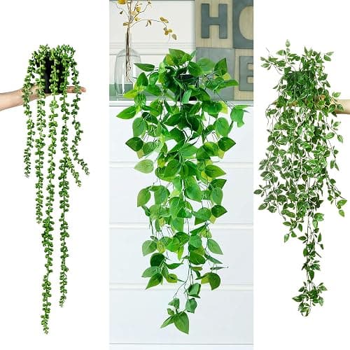 Sggvecsy Fake Hanging Plants 6 Pack Artificial Hanging Eucalyptus Plants Potted Greenery Faux Mandala Vine String of Pearls Boston Fern Ivy Vine Leaves Pea Pod for Home Indoor Outdoor Shelf Wall Decor thumbnail 5