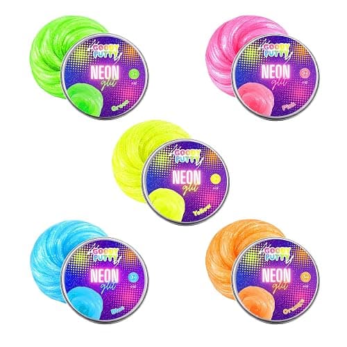 Goody Putty Neon Glitter Fidgety Putty Toy for Kids (1 Set (5 Tins)) - Image 1
