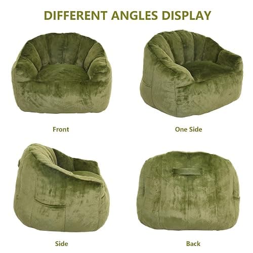 Setawix Giant Bean Bag Chair with Filler, Comfy Faux Fur Bean Bag Chairs for Adults and Kids, Lazy BeanBag Sofa Stuffed Floor Sofa with Memory Foam for Bedroom Apartment Living Room,Green thumbnail 6