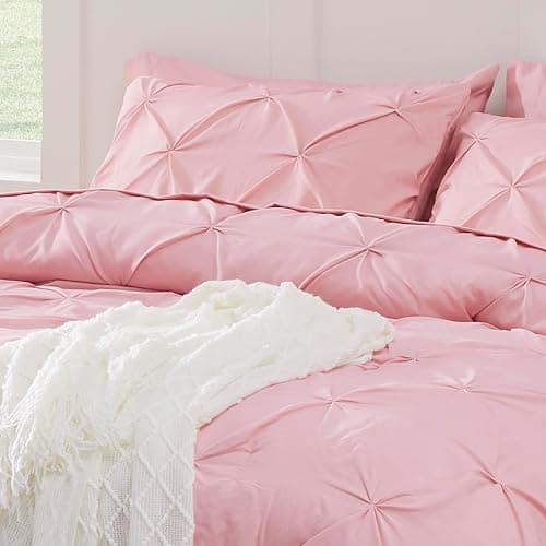 Bedsure Queen Comforter Set Baby Pink - Bed in a Bag Queen Size Bedding 7 Pieces, GentleSoft™ Pintuck Bed Set Gift for Family, Pinch Pleat All Season Comforter with Sheets, Pillowcases & Shams thumbnail 4