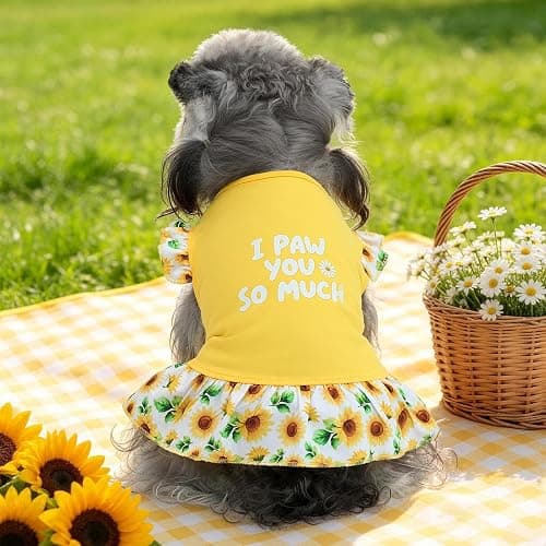 XPUDAC 4 Pack Cute Dog Dress for Small Dog, Floral Puppy Dress Sweet Girl Pet Skirt Outfits Colorful for Birthday Holiday Spring Summer Pet Clothes for Girls, M thumbnail 5