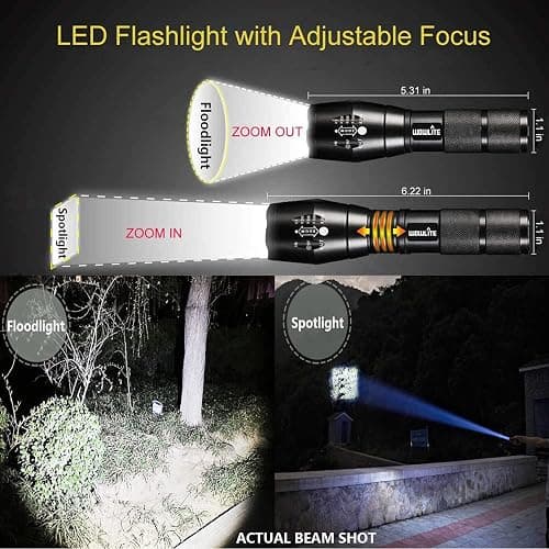 wowlite Tactical Flashlight, Wowlite Ultra Bright XML T6 LED Torch with 5 Light Modes & Adjustable Focus for Emergency Camping Hiking (2 Pack) thumbnail 9