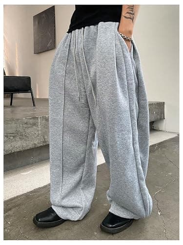 OYOANGLE Men's Baggy Sweatpants Drawstring Elastic Waist Loose Wide Leg Athletic Sweat Pants with Pockets thumbnail 5