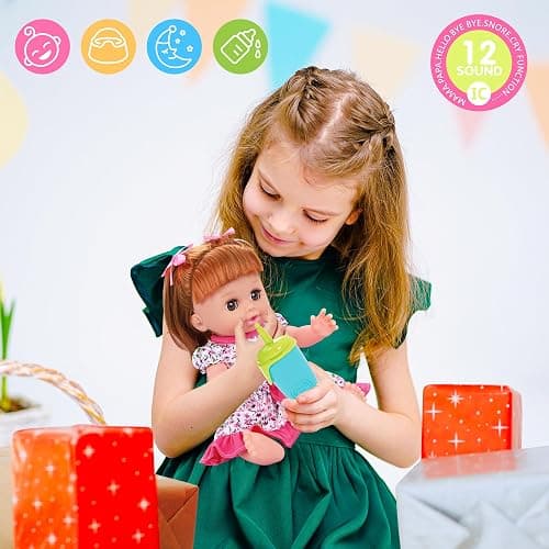 Baby Doll Toys Set, 14" Doll Toys, 25Pcs Dolls Care Toy Playset, Toddlers Toy Doll Set Incl Cradle Crib, High Chair, Milk Bottle, Pacifier, Diaper, Baby Gift for Age 3 4 5 6+ Years Old Girls Boys thumbnail 2