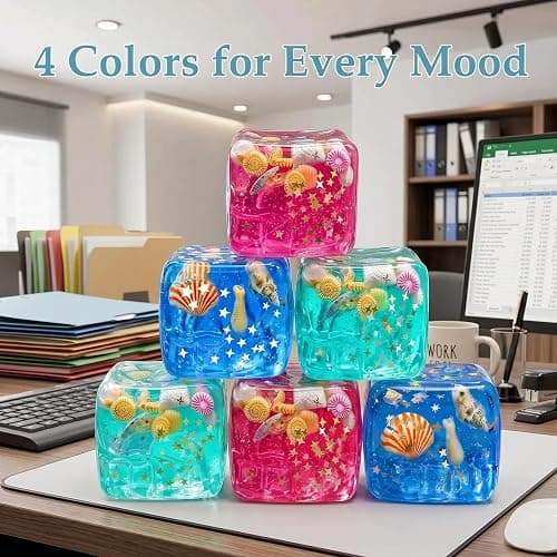 Squishy Toys with Ocean Shells, Slow Rising Stress Relief for Adults, Pink | Soft Stress Cube with Shells, Calm Anxiety, Portable, Safe TPR Material, Fidget Toys for Office, Home or Travel, 2.17Inch thumbnail 7